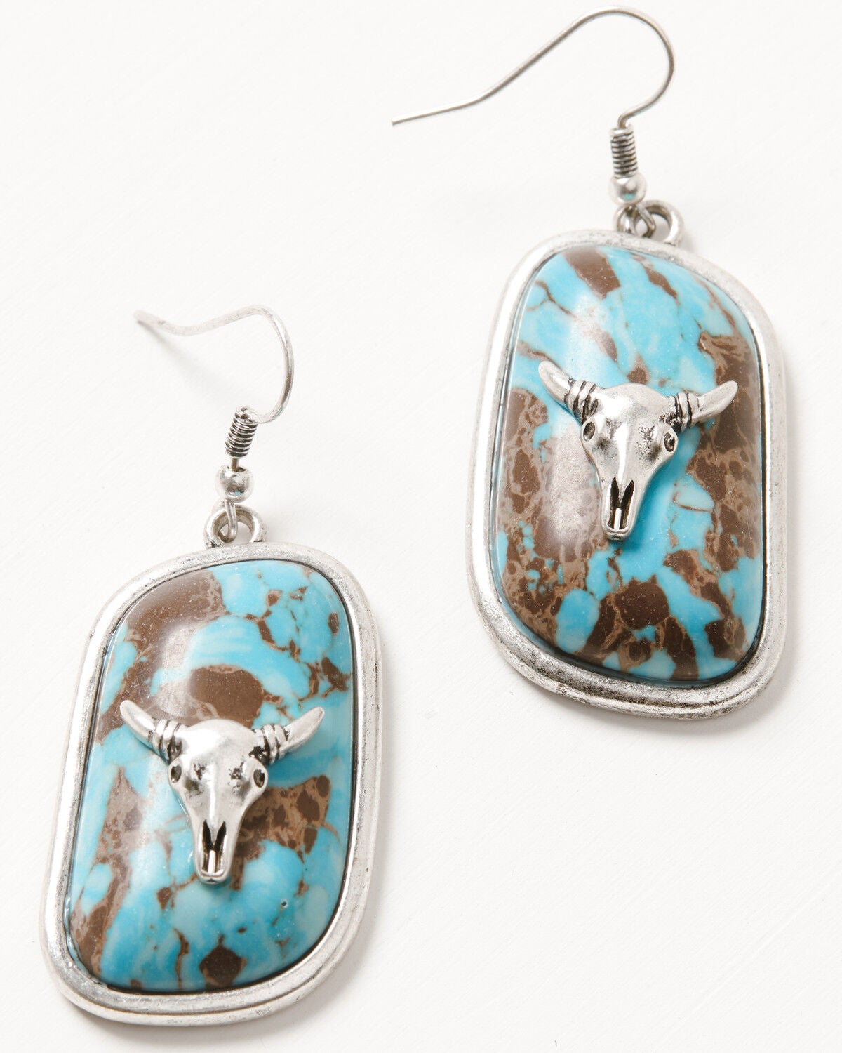 Image #1 - Idyllwind Women's Steer Head Drop Earrings, Silver, hi-res