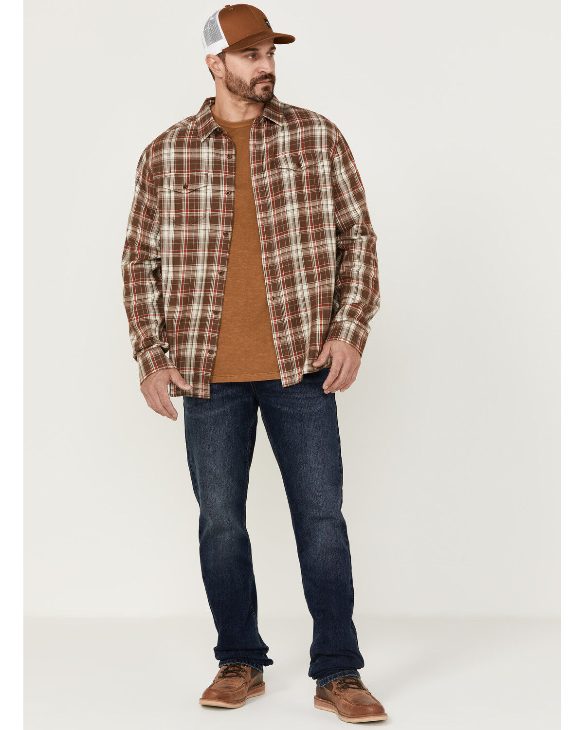 Image #2 - Brothers and Sons Men's Plaid Long Sleeve Button-Down Western Shirt, Brown, hi-res