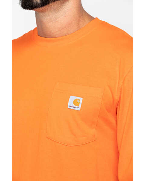 Image #4 - Carhartt Men's Loose Fit Heavyweight Long Sleeve Logo Pocket Work T-Shirt, Orange, hi-res