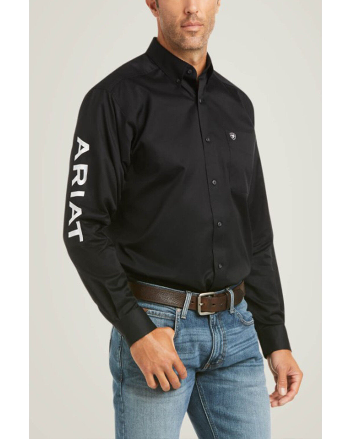 Image #1 - Ariat Men's Team Logo Twill Fitted Long Sleeve Button-Down Western Shirt, Black, hi-res