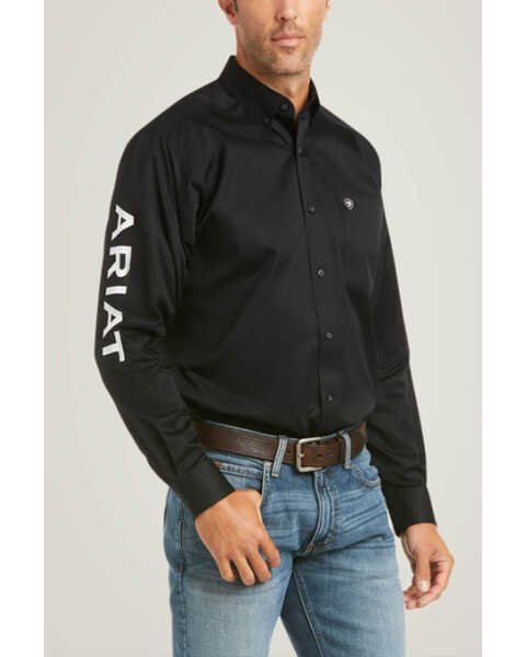 Ariat Men's Team Logo Twill Fitted Long Sleeve Button-Down Western Shirt , Black, hi-res