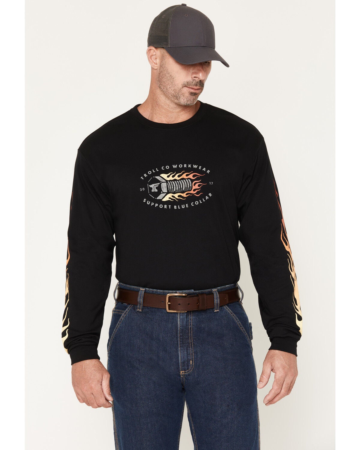 Troll Co Men's FR Firebolt Long Sleeve Graphic Work T-Shirt, Black, hi-res