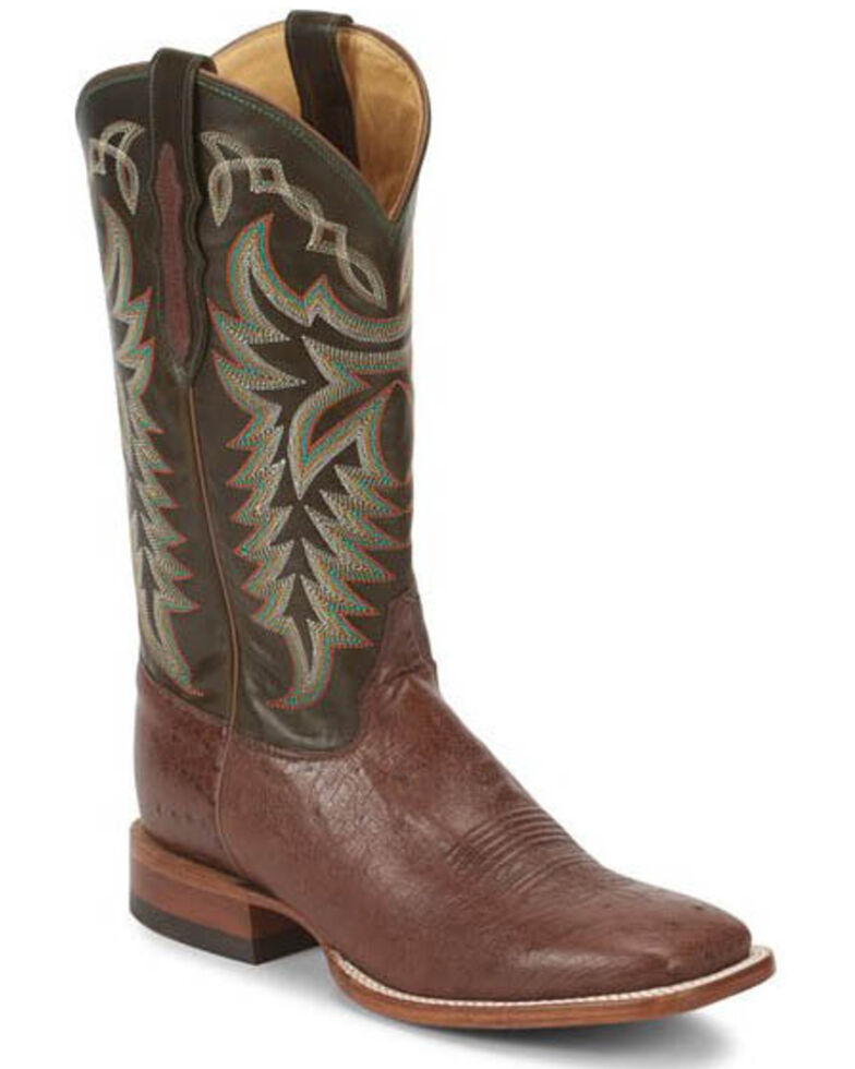 Justin Men's Pascoe Kango Smooth Ostrich Western Boots - Wide Square Toe, Brown, hi-res