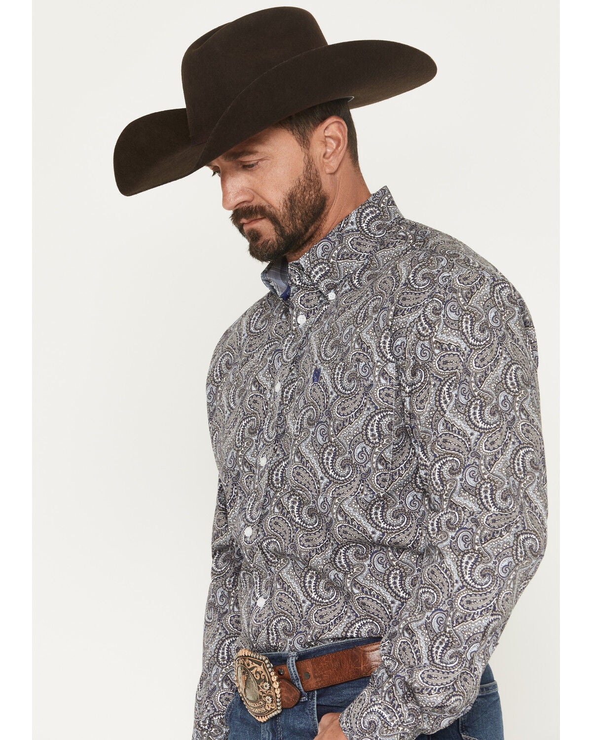 Image #2 - Cinch Men's Paisley Print Long Button-Down Western Shirt, Purple, hi-res