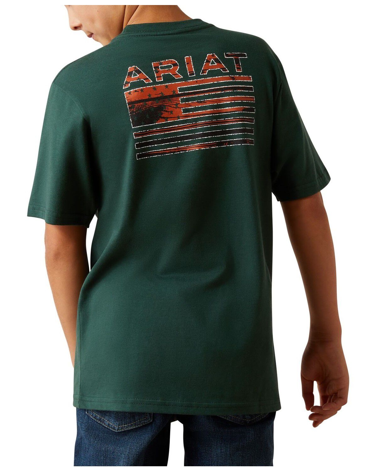 Image #1 - Ariat Boys' Flag Logo Short Sleeve Graphic T-Shirt, Green, hi-res