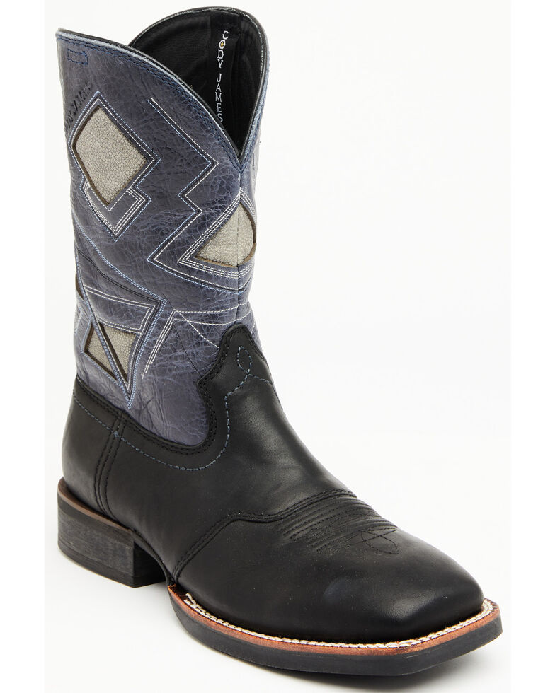 Cody James Men's Durance Black Western Boots - Wide Square Toe, Black/blue, hi-res