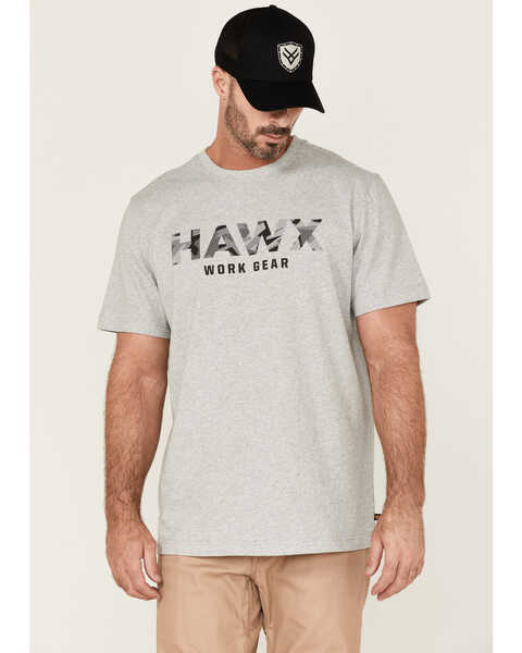 Hawx Men's Camo Logo Graphic Work T-Shirt , Light Grey, hi-res