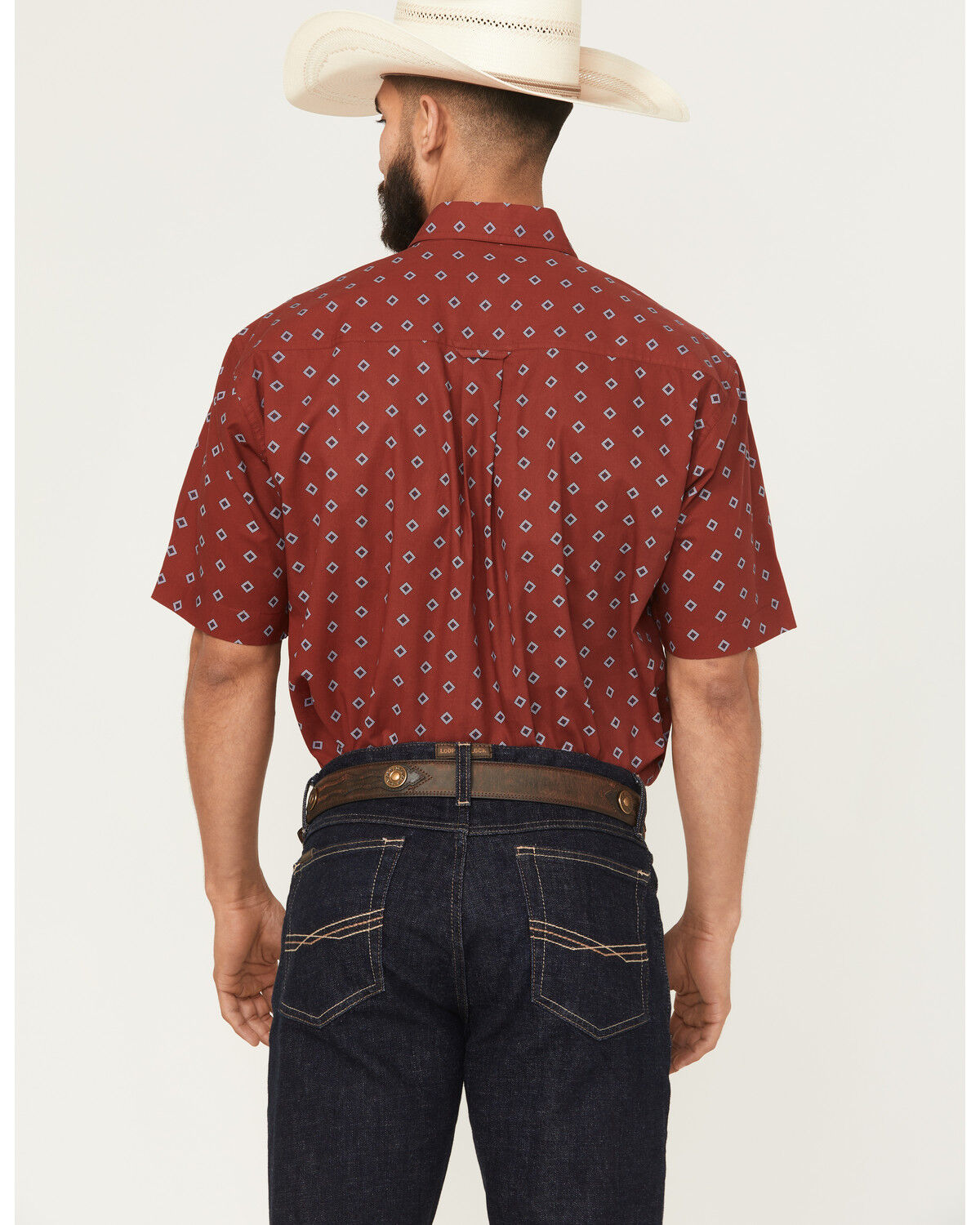 Image #4 - Roper Men's Amarillo Geo Print Short Sleeve Button-Down Western Shirt, Red, hi-res