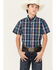 Image #1 - Cinch Boys' Plaid Print Short Sleeve Button-Down Shirt, Navy, hi-res