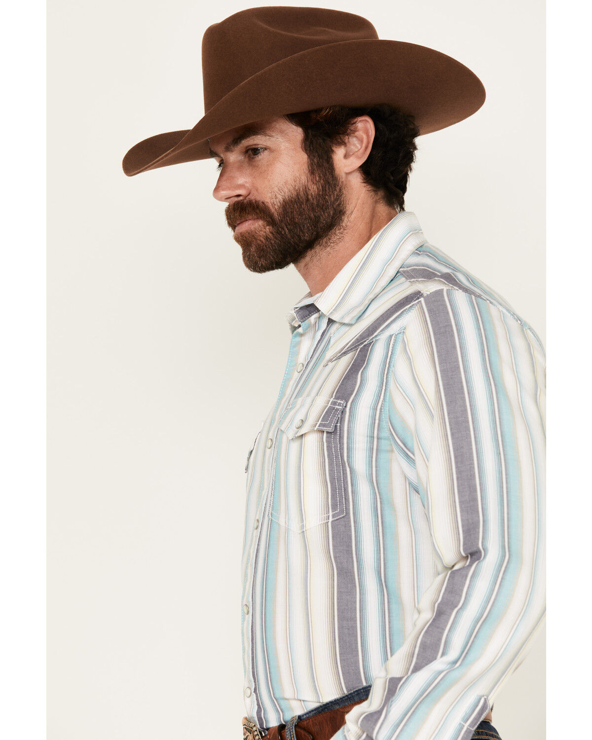 Image #2 - Wrangler Retro Men's Striped Long Sleeve Snap Western Shirt, Cream, hi-res