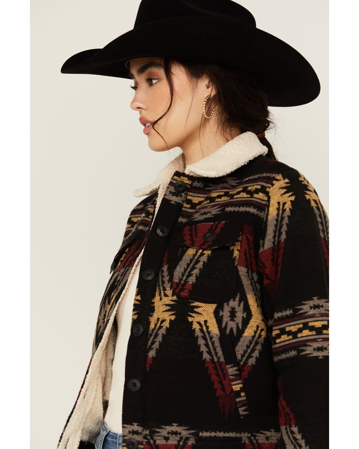 Image #2 - Rock & Roll Denim Women's Southwestern Print Sherpa Lined Jacket, Black, hi-res