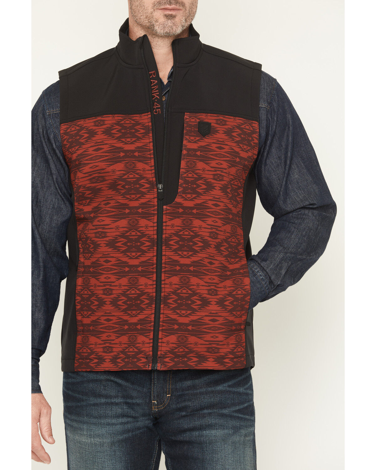 Image #3 - RANK 45® Men's Colorblock Southwestern Print Softshell Vest, Maroon, hi-res