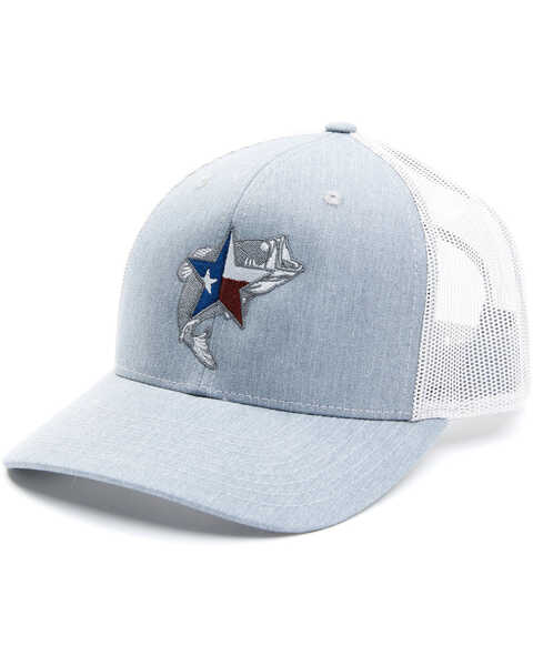 Oil Field Hats Men's Heather Grey & White Texas Star Bass Embroidered Mesh-Back Ball Cap , Charcoal, hi-res