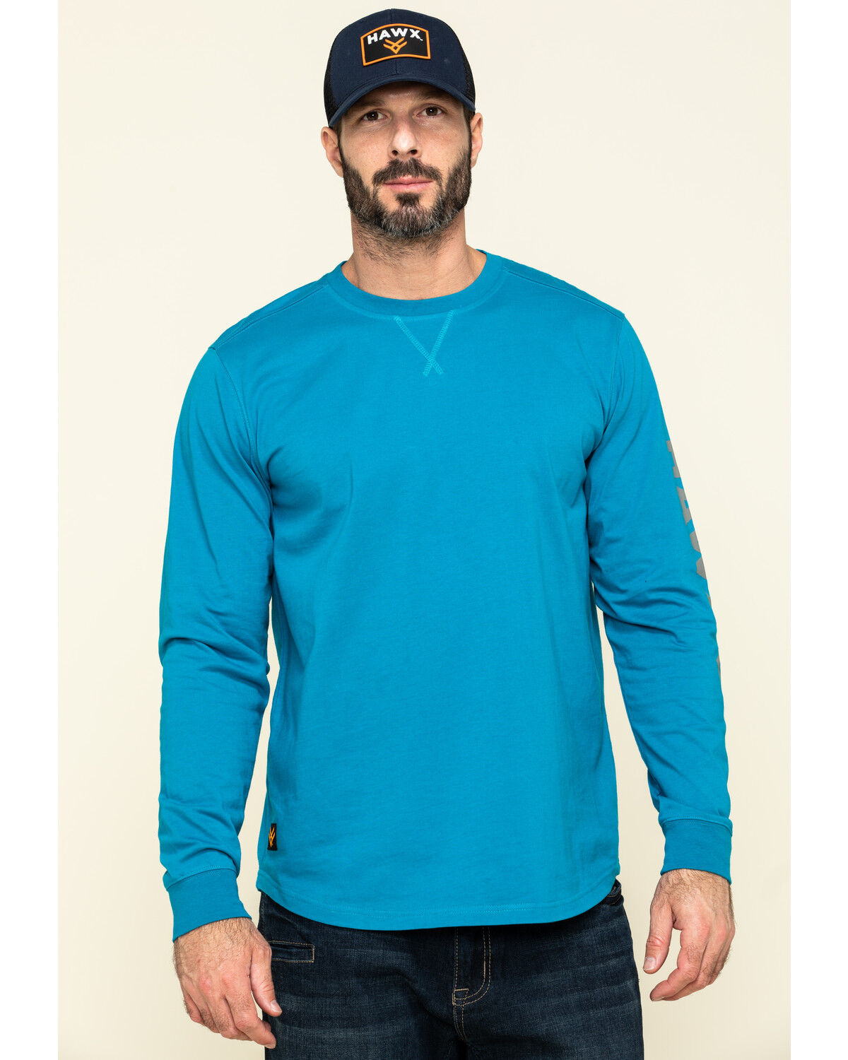 Image #1 - Hawx Men's Teal Sleeve Logo Long Sleeve Work T-Shirt, Teal, hi-res