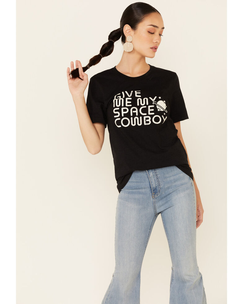 Ali Dee Women's Give Me My Space Cowboy Graphic Short Sleeve Tee , Black, hi-res