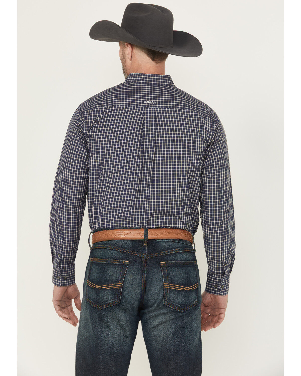 Image #4 - Ariat Men's Canaan Pro Series Plaid Print Long Sleeve Button-Down Stretch Western Shirt, Navy, hi-res