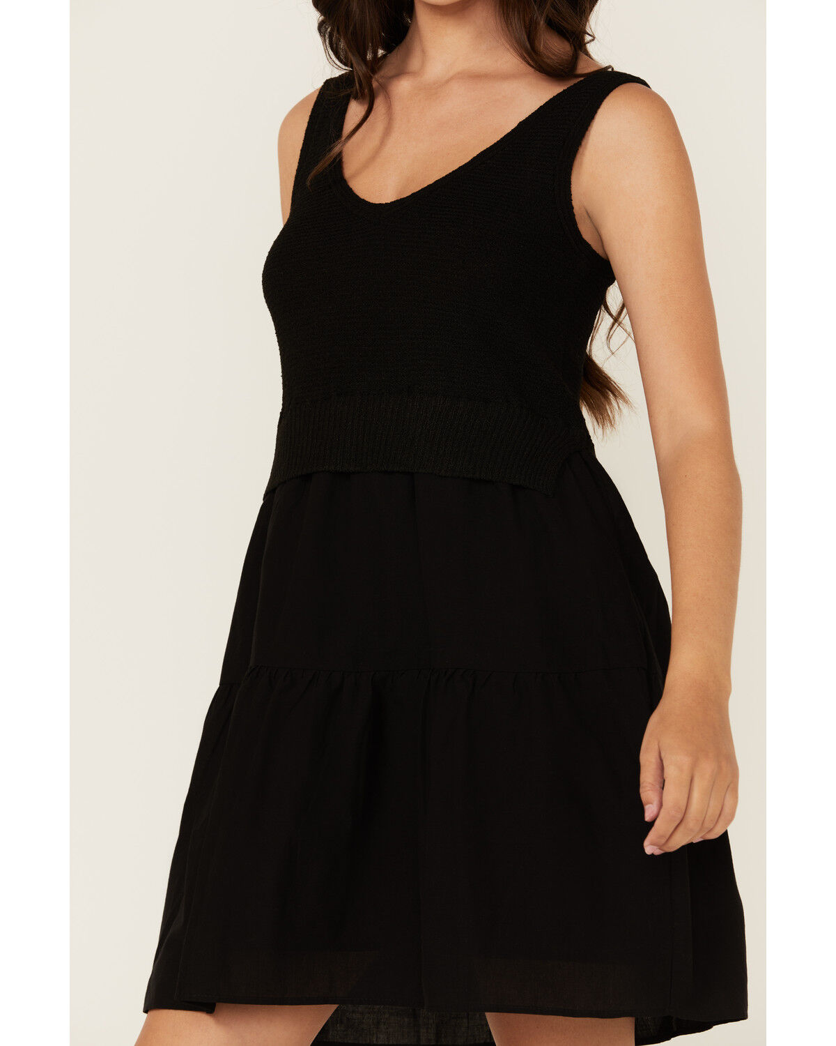 Image #3 - Revel Women's Knit Bodice Tiered Short Mini Dress, Black, hi-res