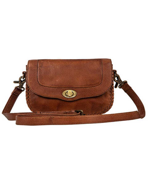 Myra Bag Women's Lobeth Accent Leather And Hairon Crossbody Bag , Brown, hi-res