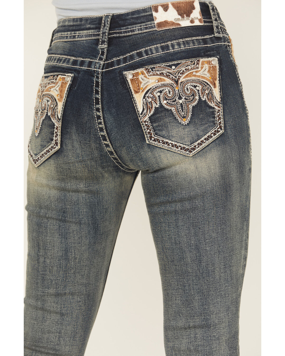 Image #2 - Grace In LA Women's Medium Wash Mid Rise Hairon Bootcut Stretch Denim Jeans, Medium Wash, hi-res