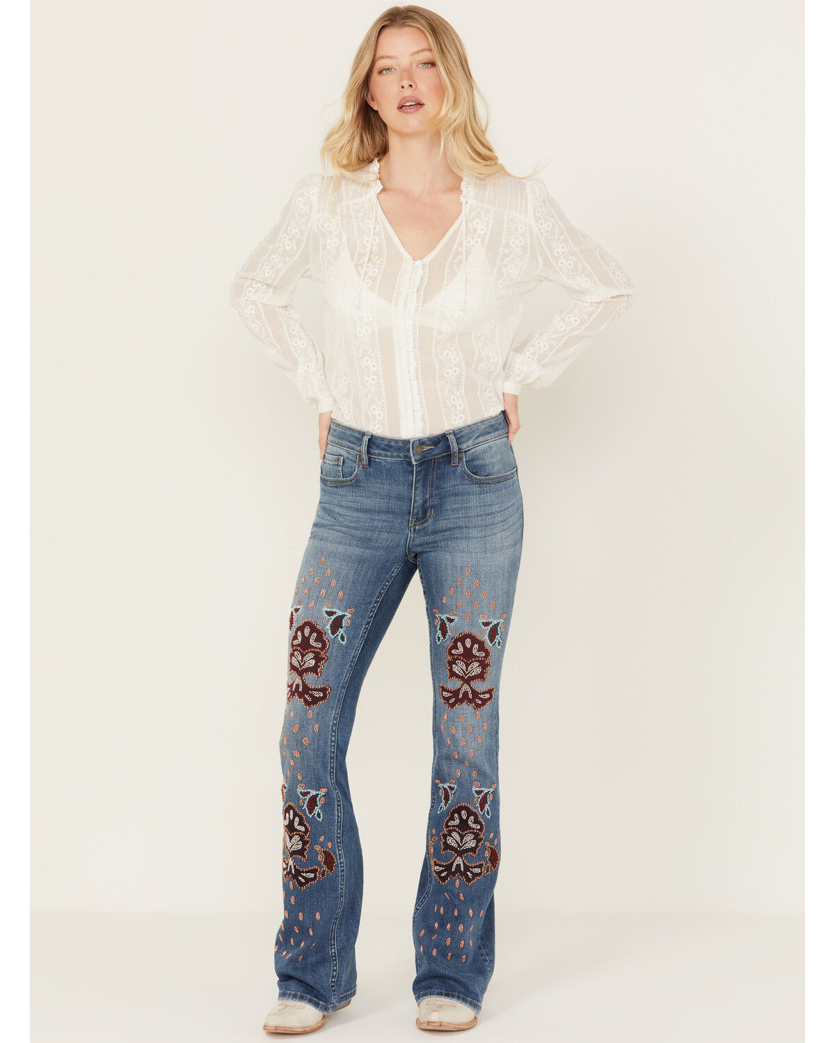 Image #1 - Idyllwind Women's Briley Medium Wash Mid Rise Embellished Stretch Bootcut Jeans, Medium Wash, hi-res