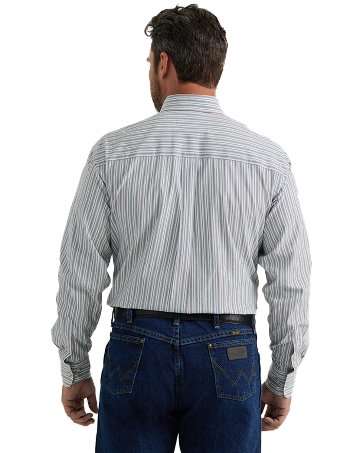 Image #3 - George Strait by Wrangler Men's Striped Print Long Sleeve Button-Down Stretch Western Shirt - Tall, Light Grey, hi-res