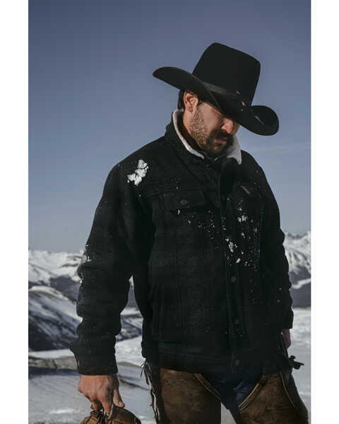 Cinch Men's Solid Sherpa-Lined CC Snap Wool Trucker Jacket , Black, hi-res