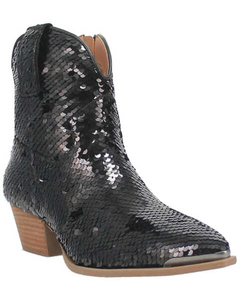 Dingo Women's Bling Thing Sequins Ankle Booties - Snip Toe, Black, hi-res
