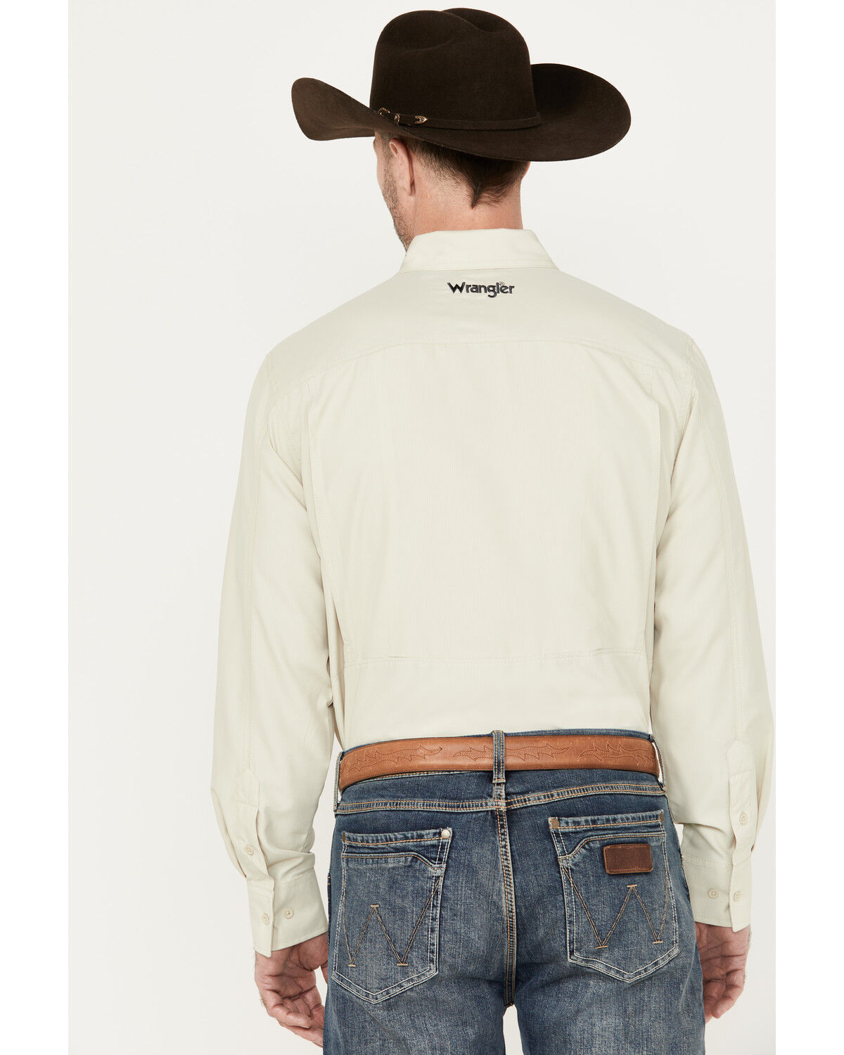 Image #4 - Wrangler Men's Solid Performance Long Sleeve Button Down Shirt, Tan, hi-res