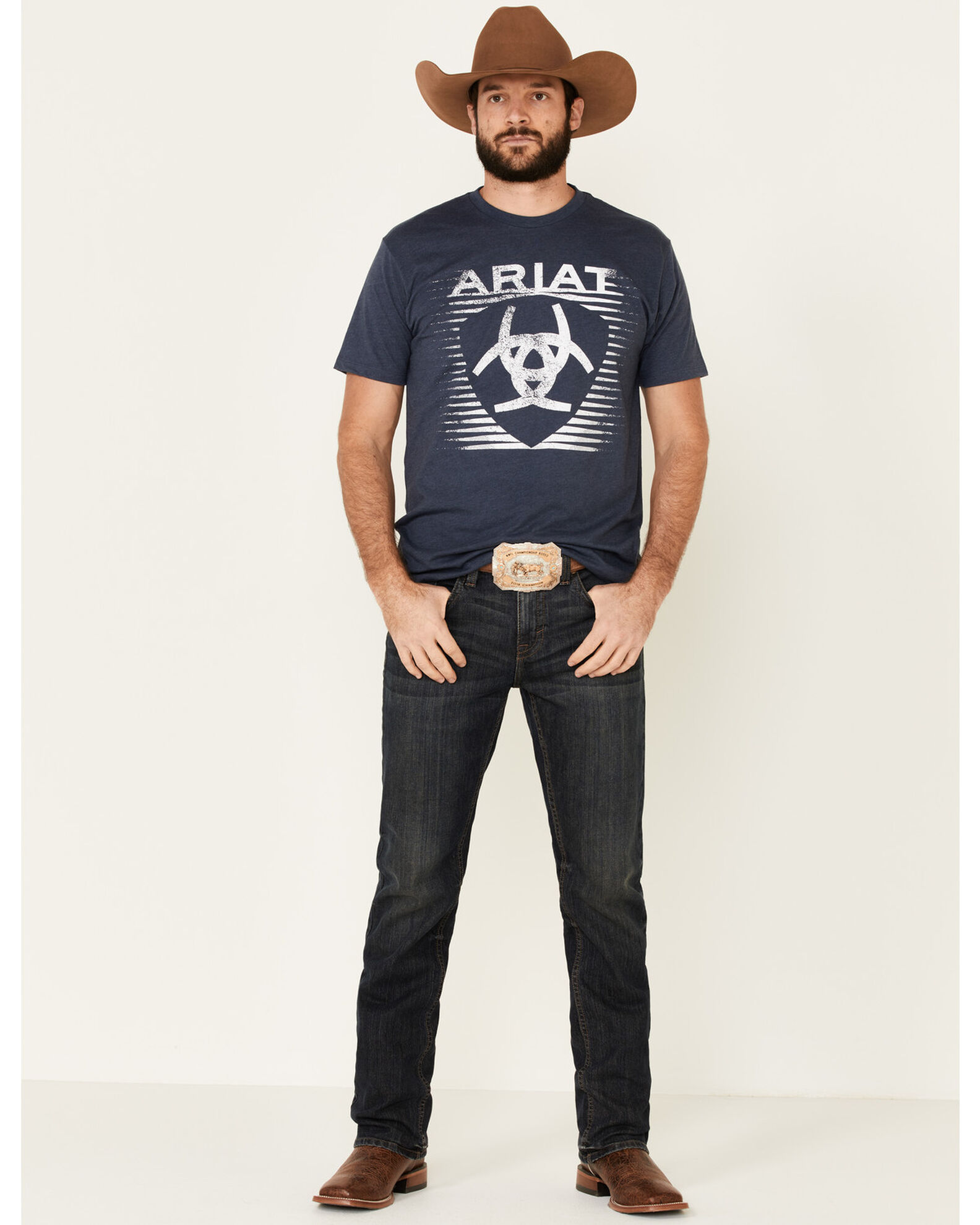Image #3 - Ariat Men's Heather Shade Logo Short Sleeve Graphic T-Shirt, Navy, hi-res