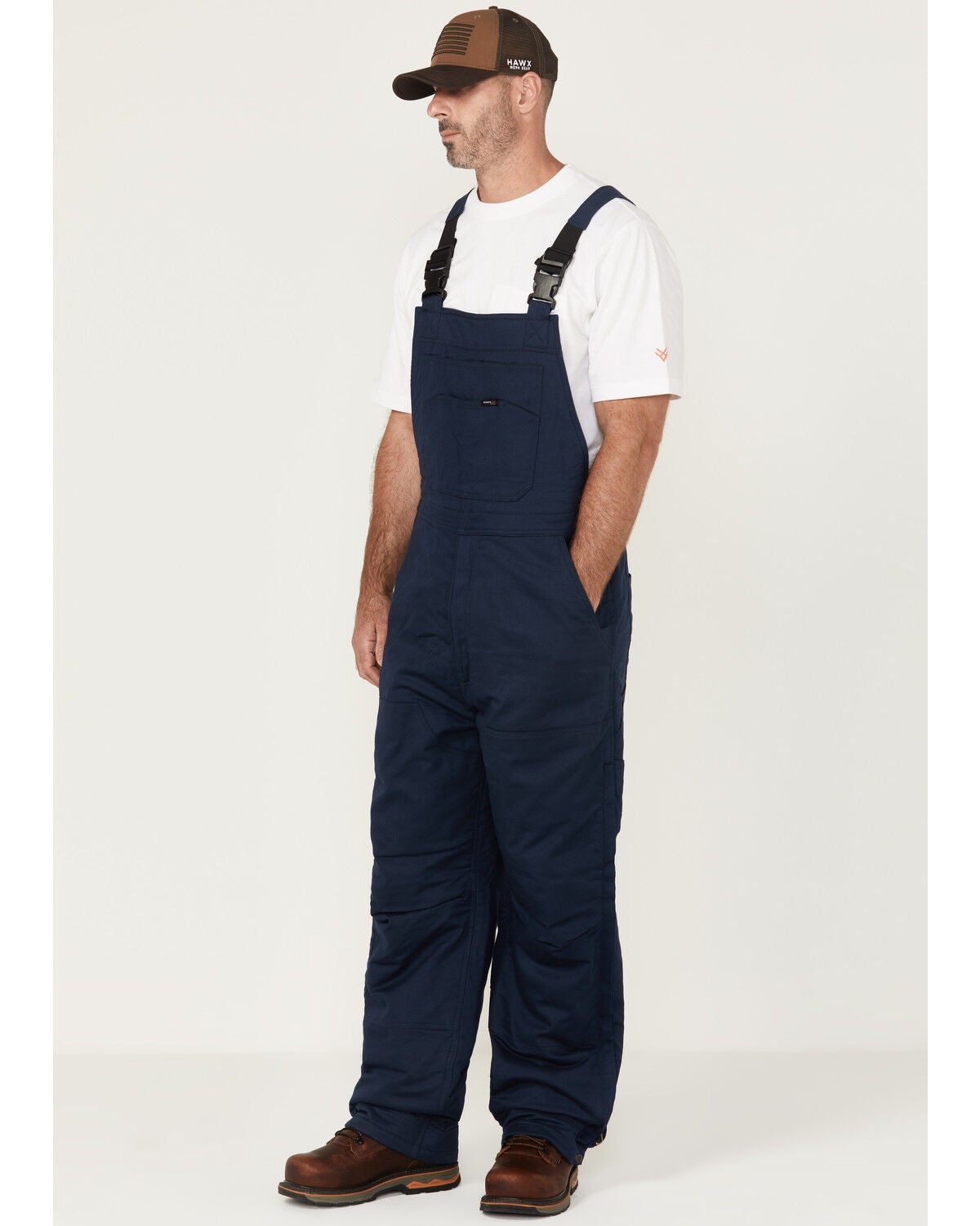 Image #1 - Hawx Men's FR Insulated Solid Bib Overalls - Short, Navy, hi-res