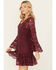 Image #2 - Scully Women's Lace Crochet Bell Sleeve Dress, Wine, hi-res