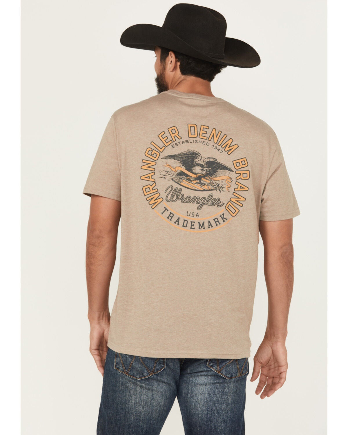 Image #1 - Wrangler Men's Logo Short Sleeve Graphic T-Shirt, Sand, hi-res