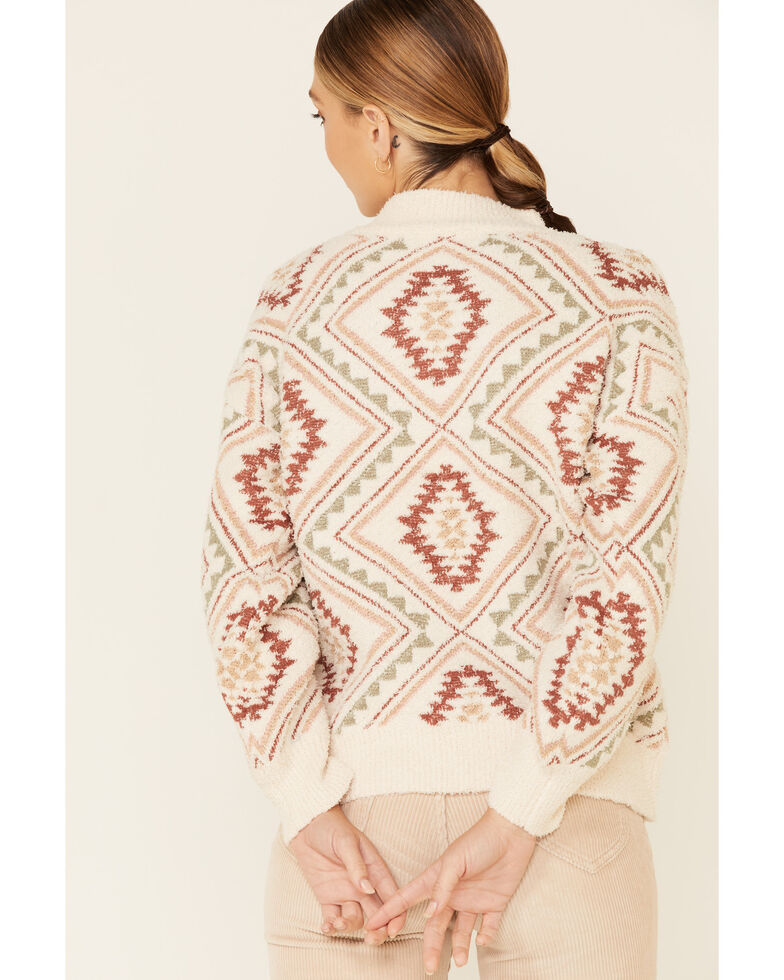 Very J Women's Cream Argyle Southwestern Print Sweater , Cream, hi-res