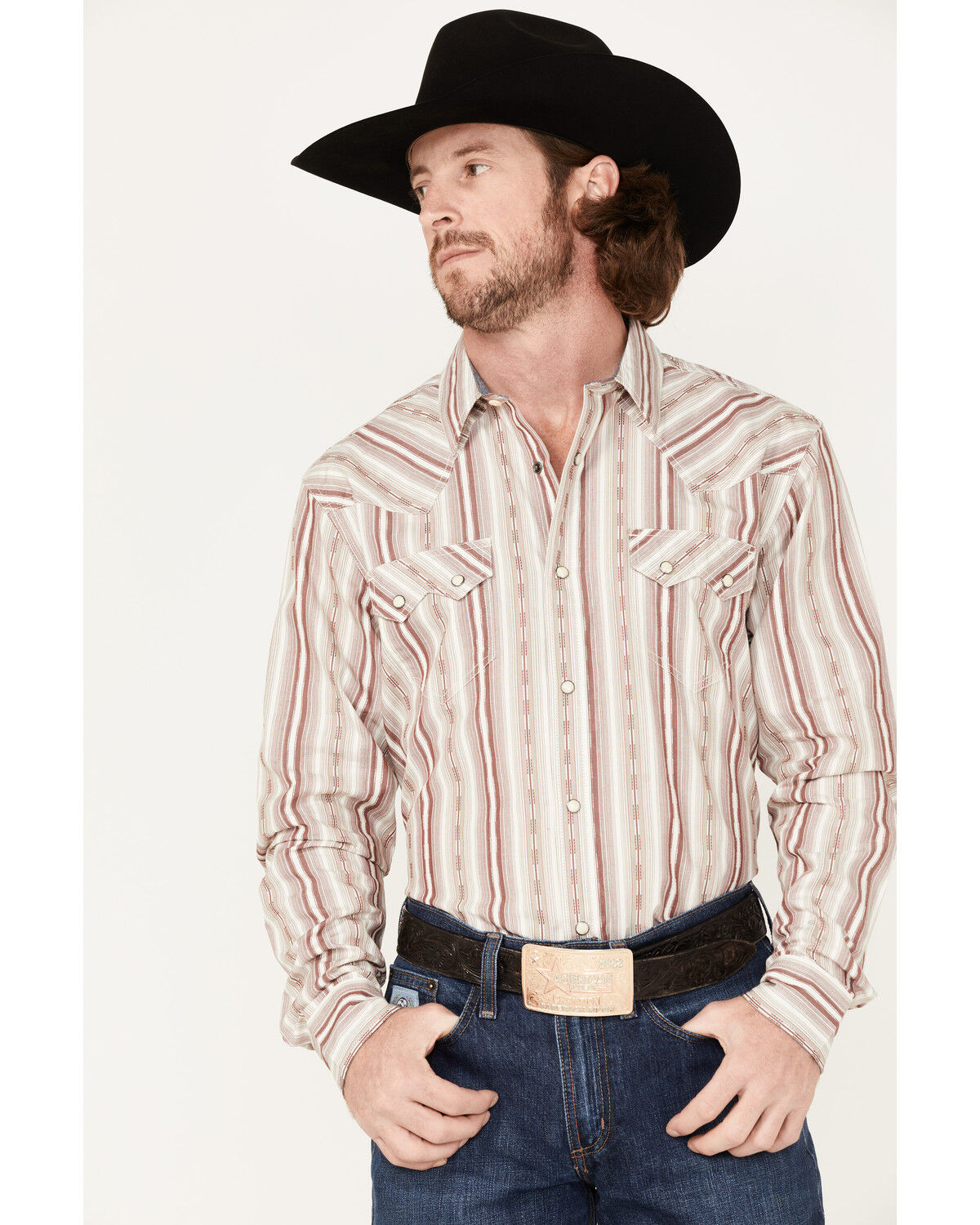 Image #1 - Cody James Men's Alpina Striped Long Sleeve Snap Western Shirt, Cream, hi-res