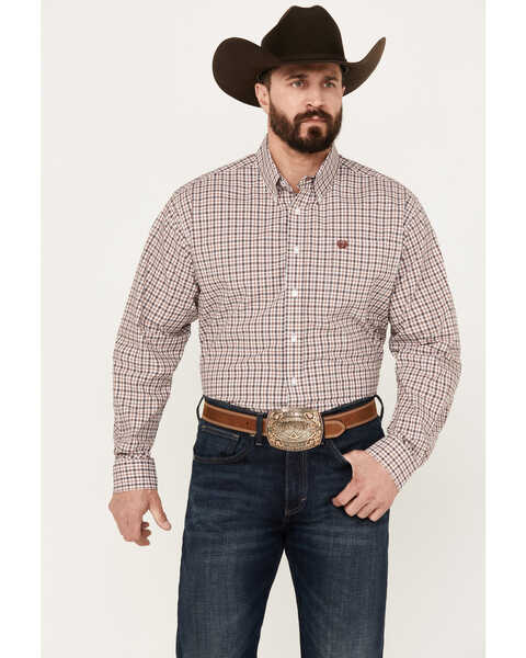 Image #1 - Cinch Men's Plaid Print Long Sleeve Button Down Western Shirt , White, hi-res