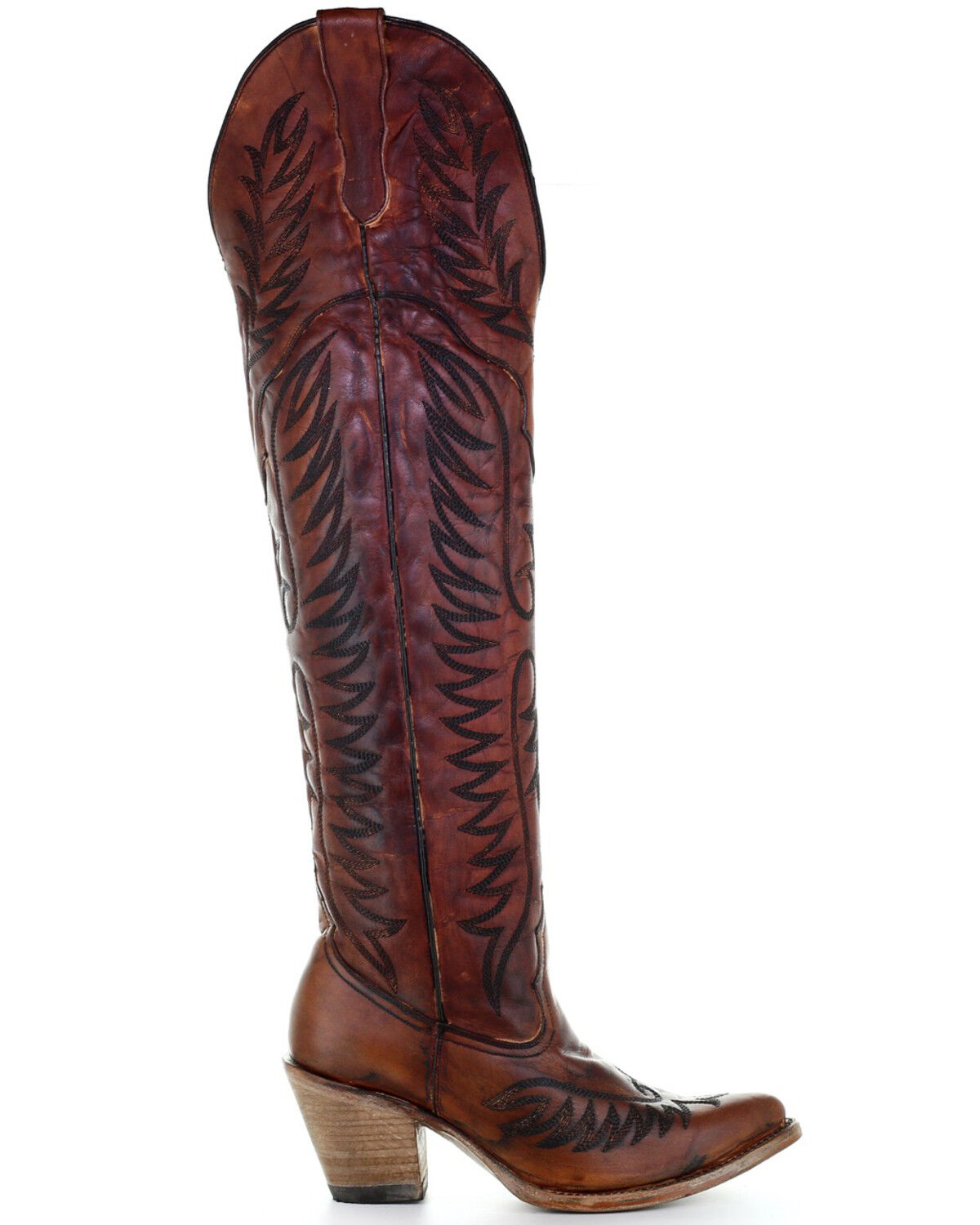 Cognac Embroidery Tall Boots - Snip Toe