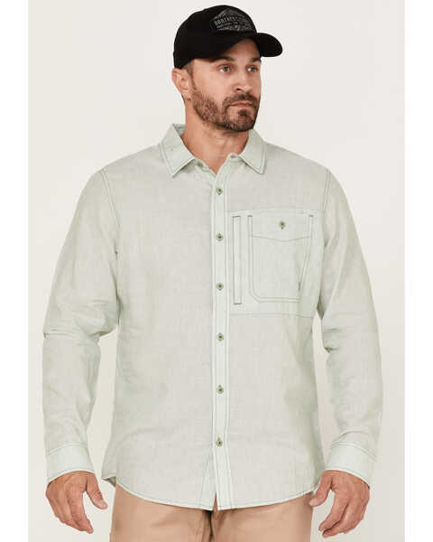 Brothers and Sons Men's Performance Solid Long Sleeve Button Down Western Shirt , Green, hi-res