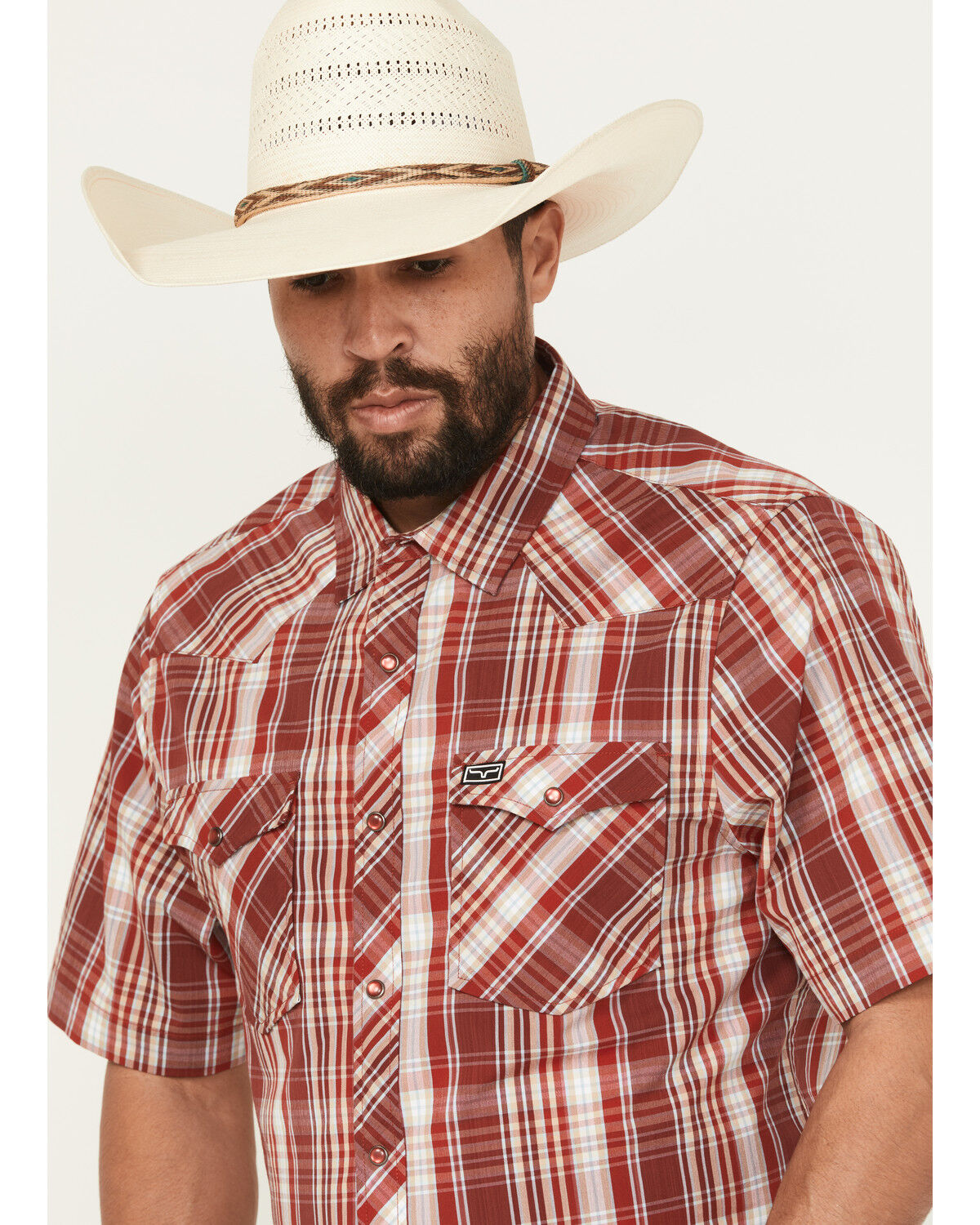 Image #2 - Kimes Ranch Men's Wabasa Plaid Print Short Sleeve Pearl Snap Performance Western Shirt, Red, hi-res