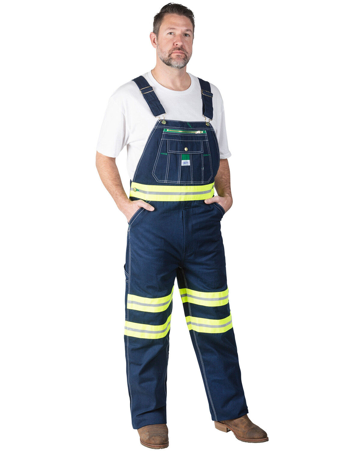 Image #1 - Liberty Men's Hi-Vis Tape Bib Overalls, Indigo, hi-res
