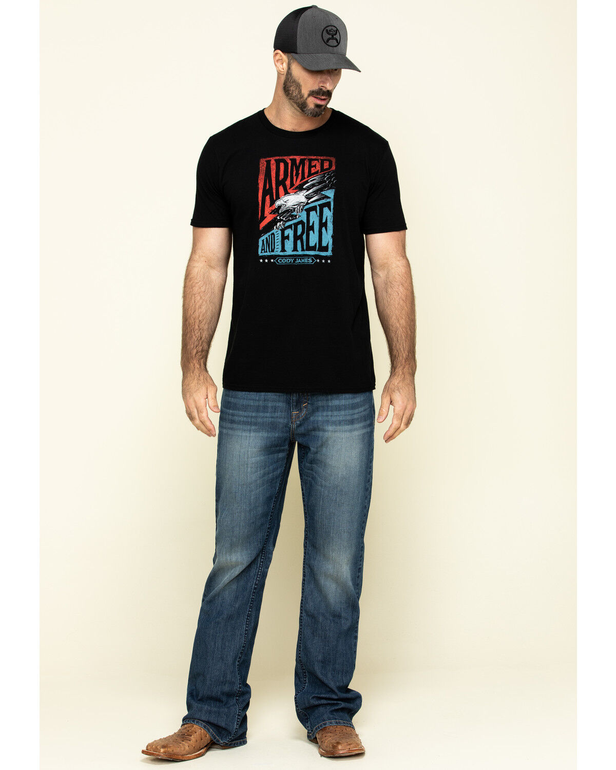 Image #1 - Cody James Men's Wolfstooth Medium Wash Relaxed Bootcut Stretch Denim Jeans - Tall, Medium Wash, hi-res