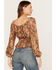 Image #4 - Shyanne Women's Snake Print Long Sleeve Peasant Blouse, Taupe, hi-res