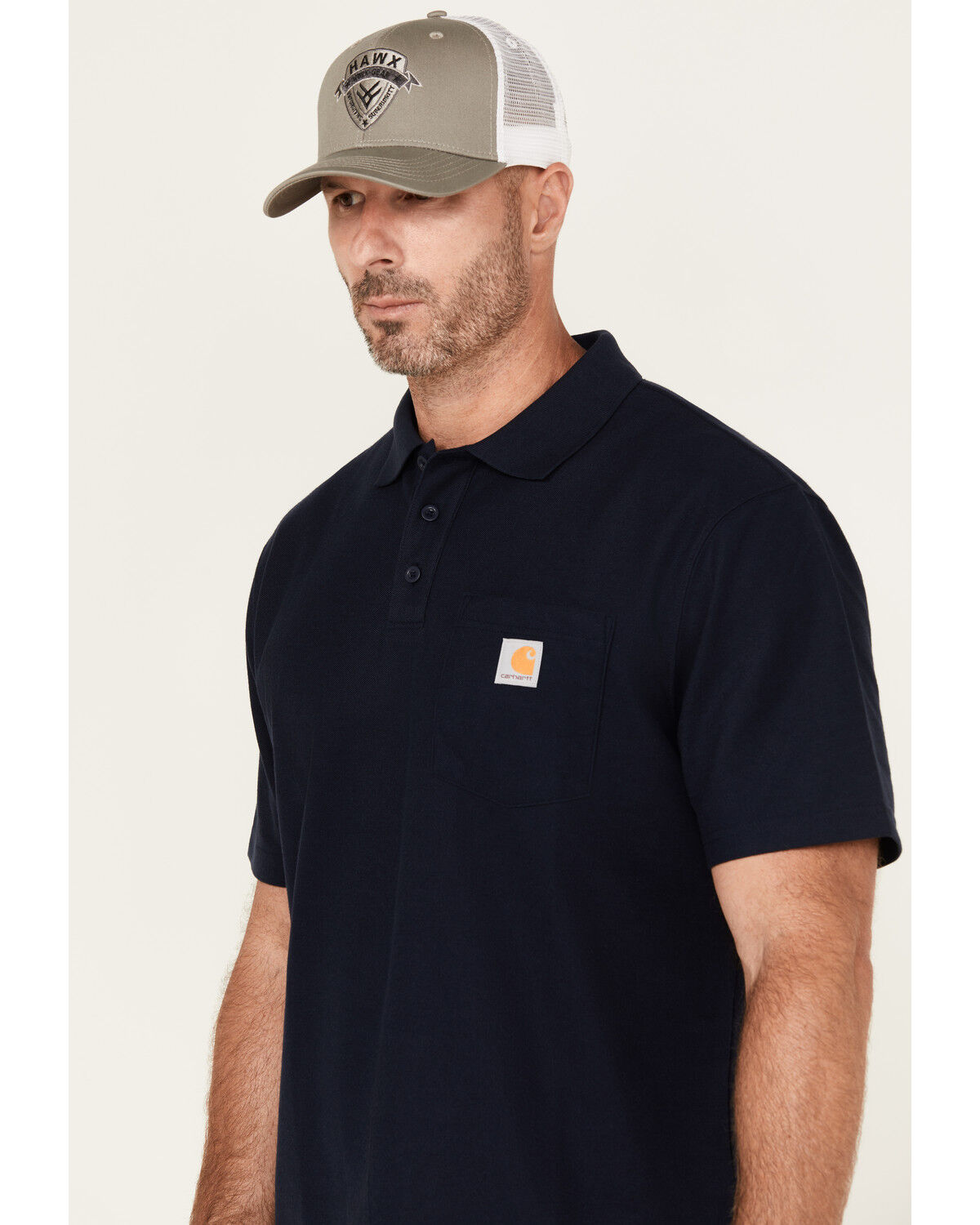 Image #3 - Carhartt Men's Loose Fit Midweight Short Sleeve Button-Down Polo Shirt, Navy, hi-res
