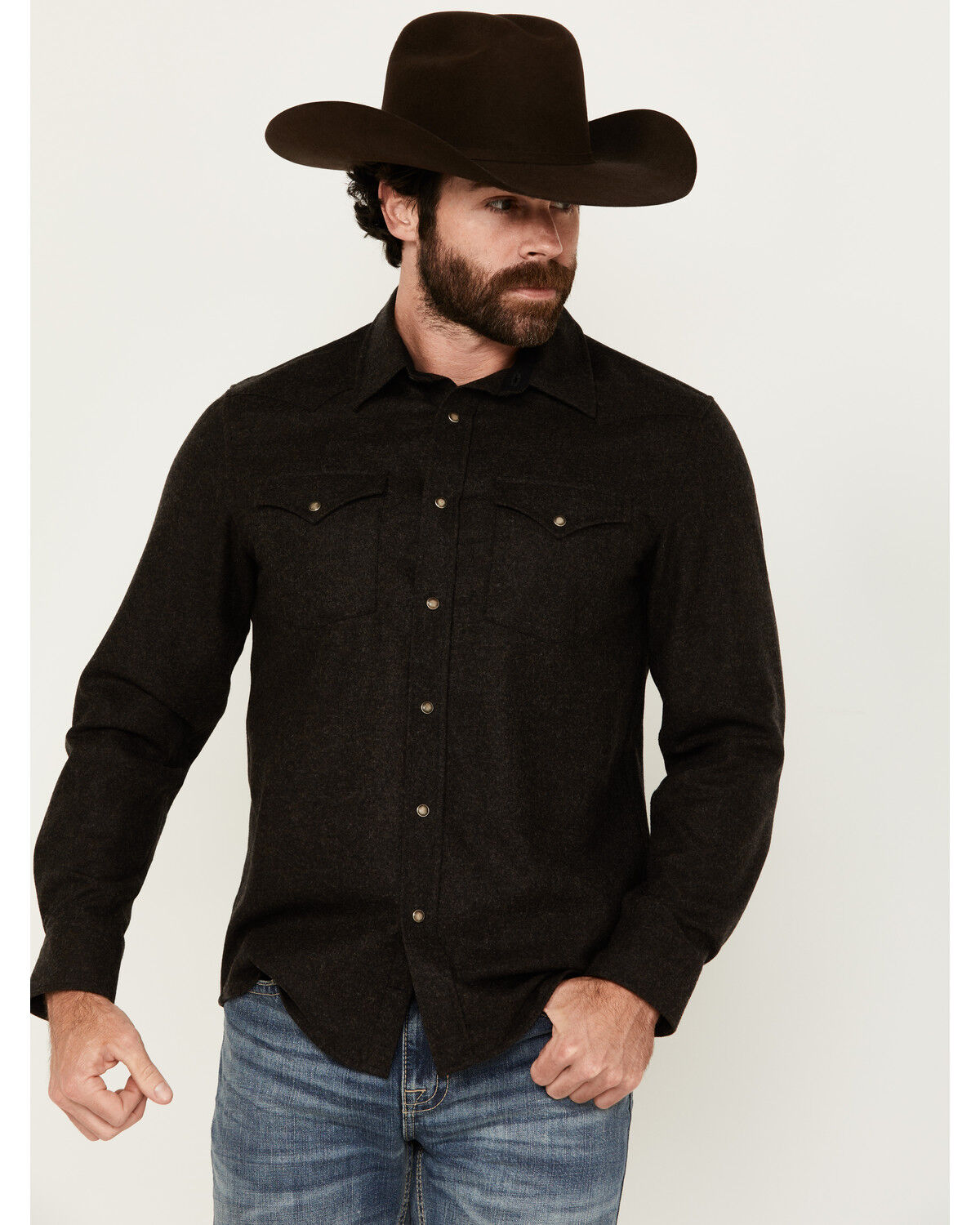 Image #1 - Pendleton Men's Canyon Solid Long Sleeve Snap Western Shirt, Black, hi-res