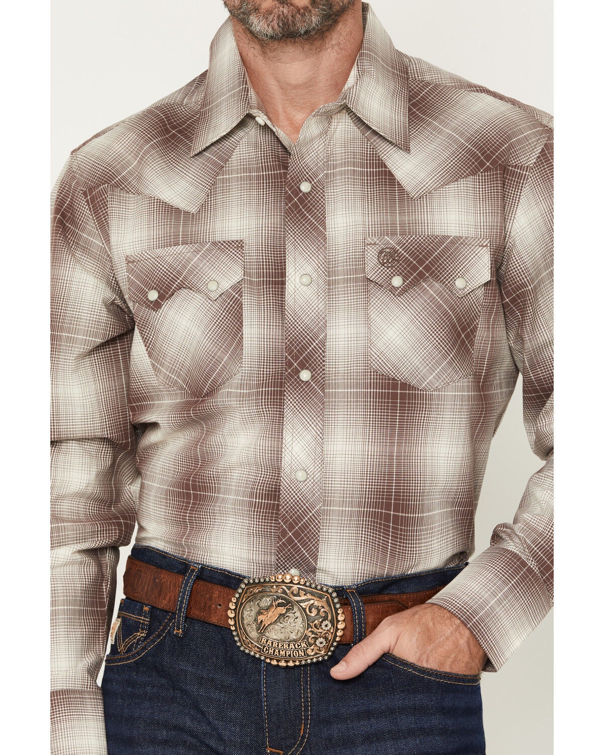 Image #3 - Wrangler Retro Men's Plaid Print Long Sleeve Snap Western Shirt - Tall, Brown, hi-res