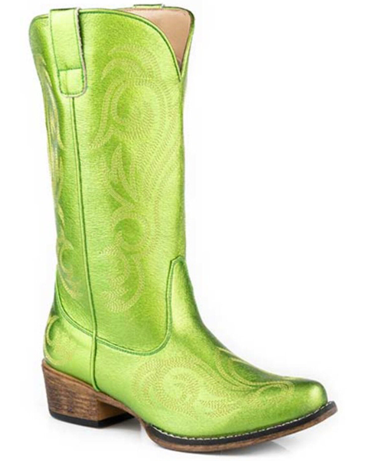Image #1 - Roper Women's Riley Metallic Western Boots - Snip Toe, Green, hi-res