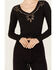 Image #3 - Shyanne Women's Long Sleeve Cutwork Front Tie Top, Black, hi-res