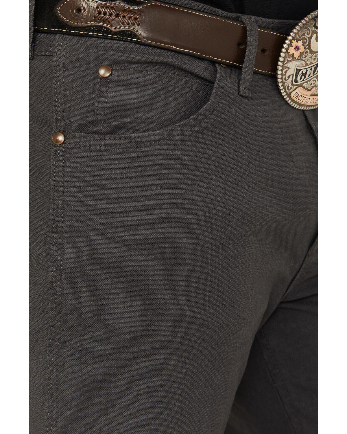 Image #2 - Wrangler Men's Tough Comfort Regular Fit Stretch Canvas Pants, Dark Grey, hi-res