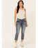 Miss Me Women's Embossed Wing Bootcut Jeans, Blue, hi-res