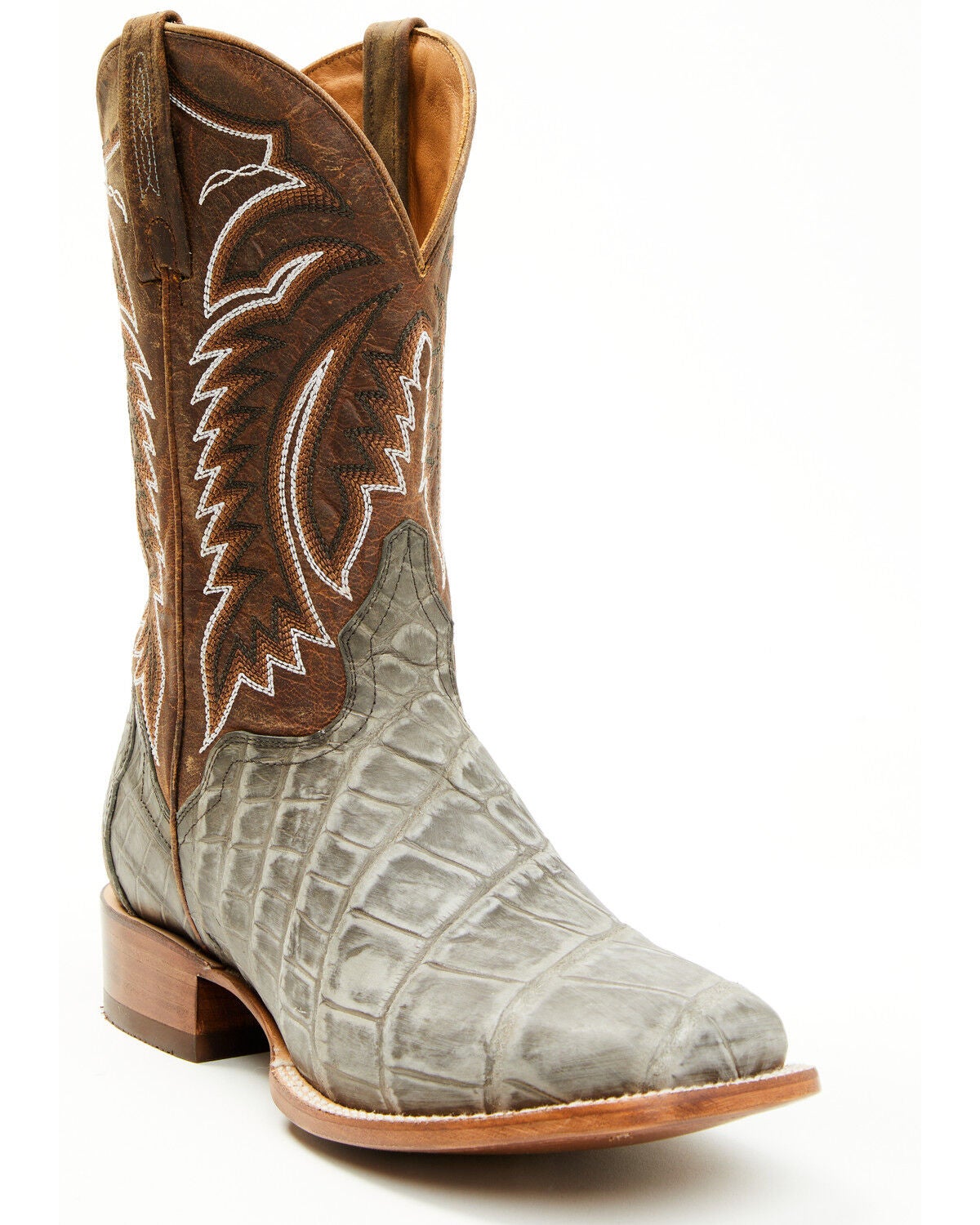 El Dorado Men's Exotic American Alligator Western Boots - Broad Square Toe, Grey, hi-res