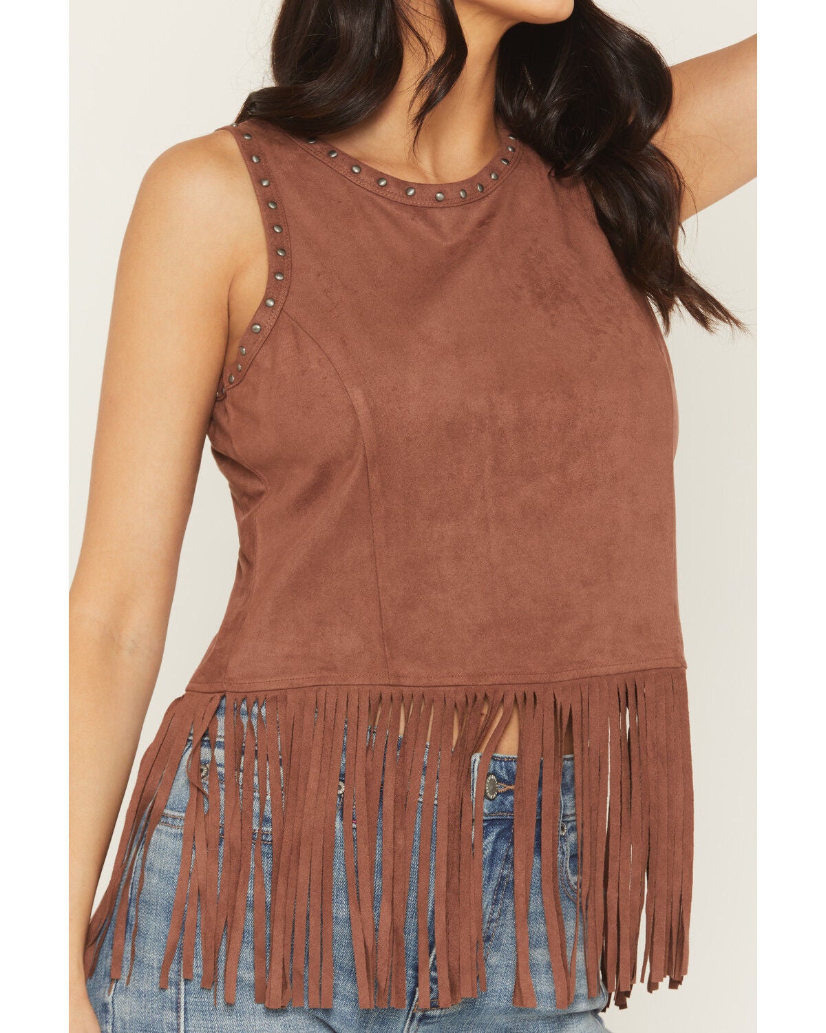 Image #3 - Idyllwind Women's Studded Fringe Faux Suede Tank Top, Brown, hi-res